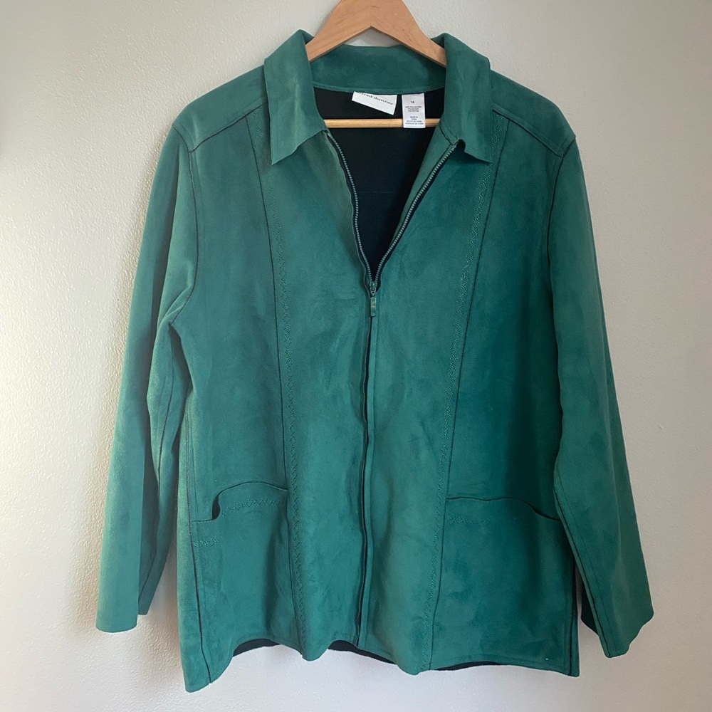 Vintage ‘90s Embroidered Dark Green Suede Jacket 14 Western Boho Prairie Gilmore